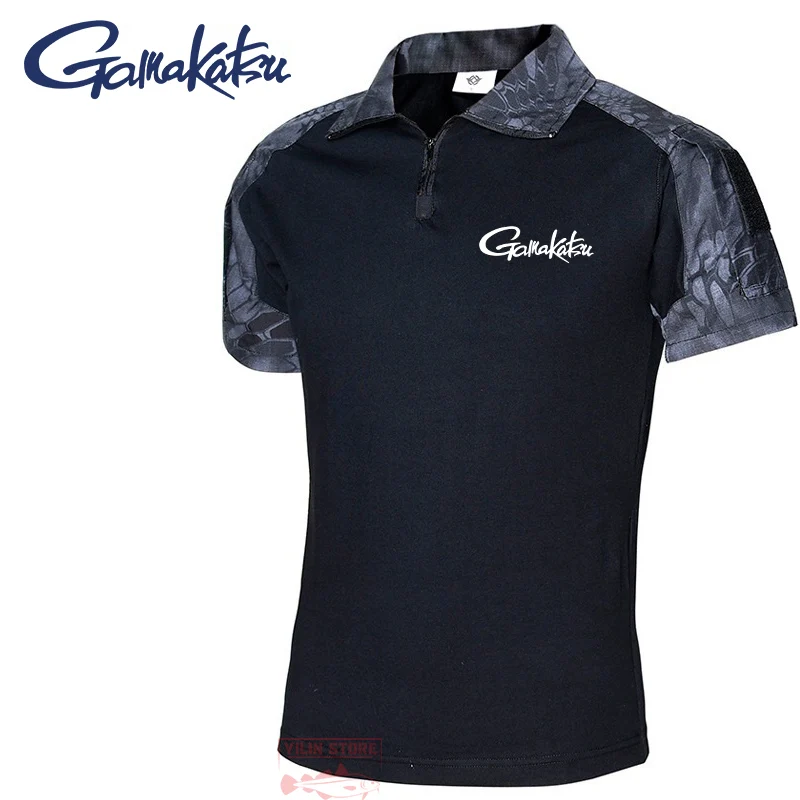 

Gamakatsu Camouflage Tactical Fishing T-shirt Men's Summer Casual Lapel Short-sleeved Top Outdoor Hiking Camping Fishing T-shirt