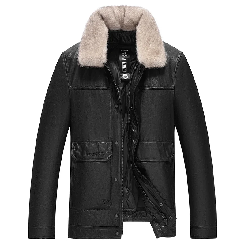 

2023 New Winter Jackets Men Genuine Leather Down Jacket Men's Mink Fur Collar Oil Wax First Layer Cowhide Coats Thick Warm Coat