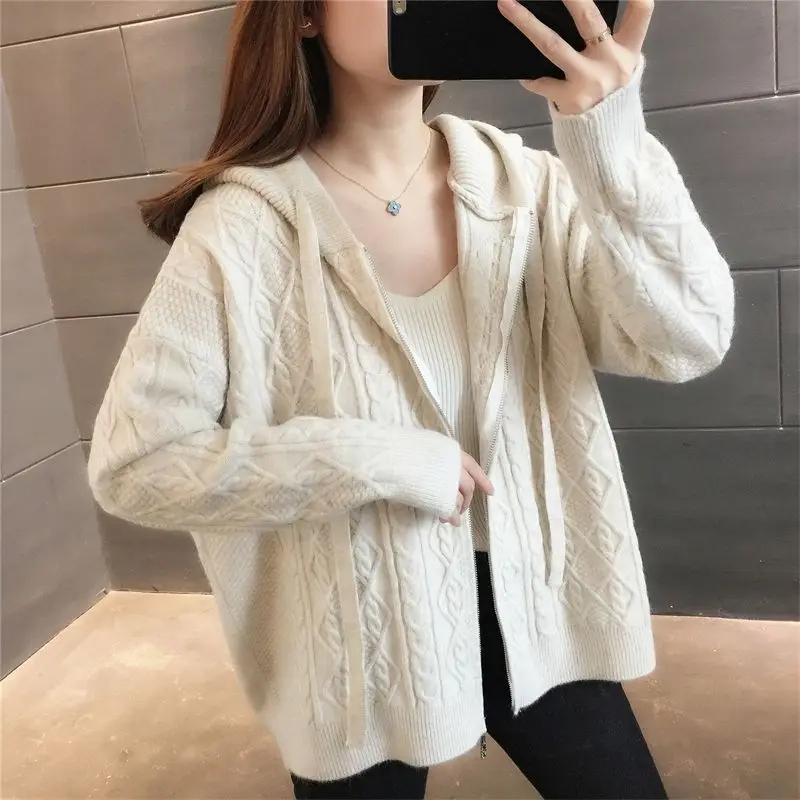 

Кардиган женский однотонный свободный, Свитер оверсайз, Универсальный мягкий базовый кардиган, повседневная куртка с капюшоном, G523