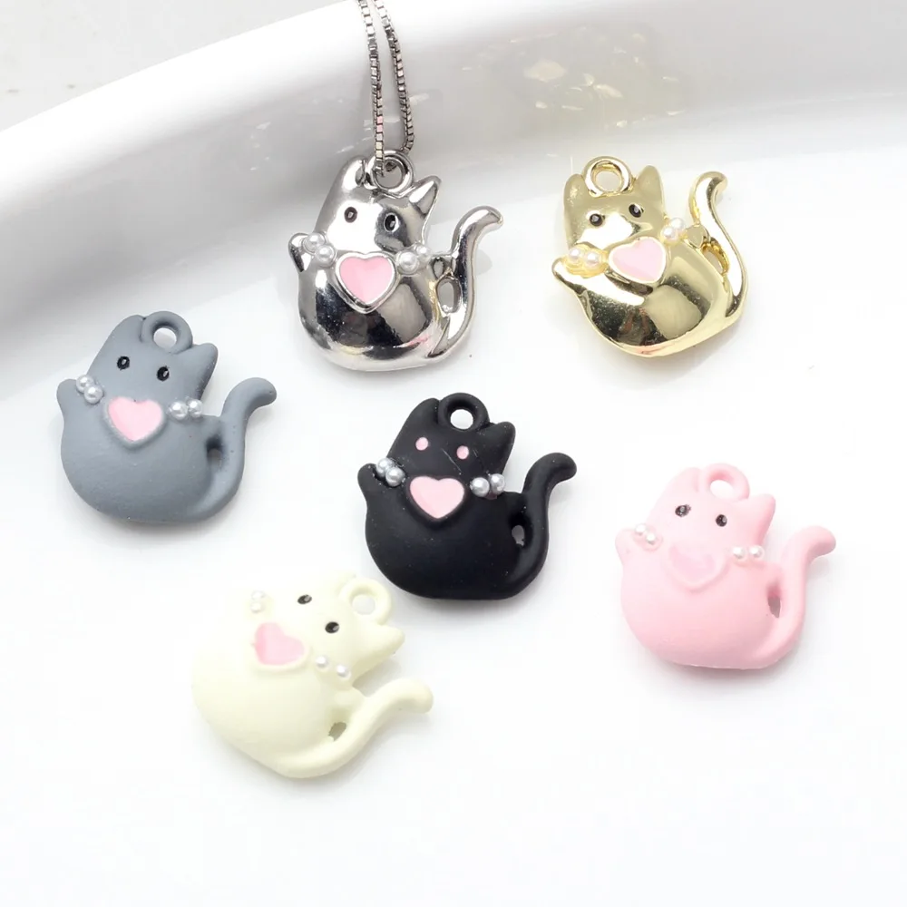 

10pcs Alloy Metal Animal Charm Cute Cat Pendants Heart For Jewelry Making Earrings Necklaces Key Chains DIY Handmade Accessories