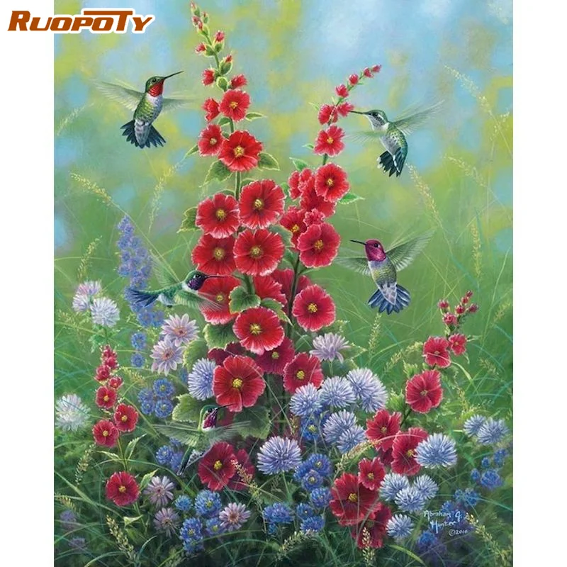 

RUOPOTY Birds 40x50cm DIY Painting By Numbers With Frame Flowers Acrylic Paint Artwork Gift Handpainted Oil Paintings On Number