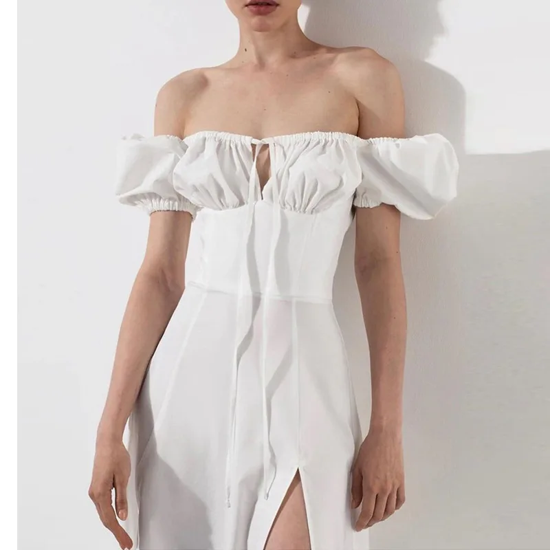 Летнее французское длинное платье женское сексуальное пляжное с открытой спиной