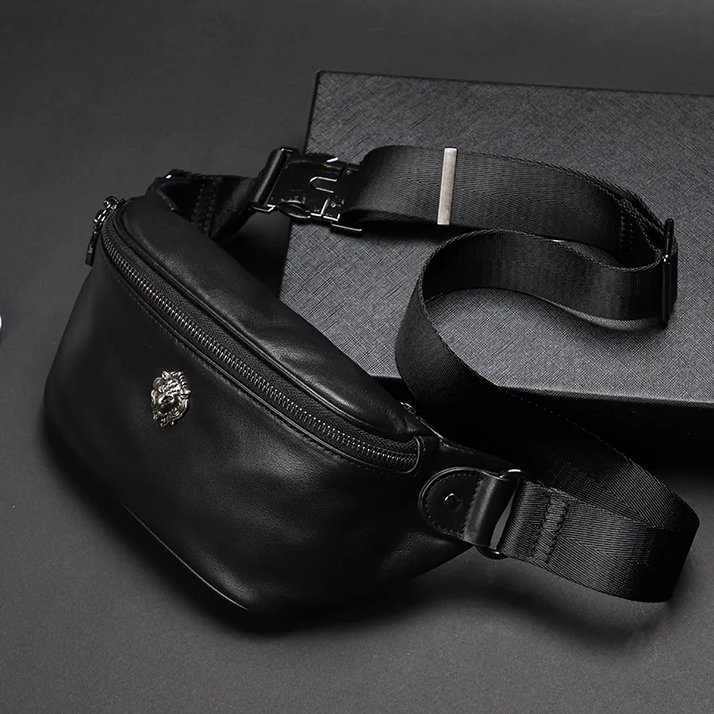Fashion New Leather Men's Waist Bag Simple Chest Bag Casual Soft Leather Men's Shoulder Bag Head Layer Cowhide Messenger Bag