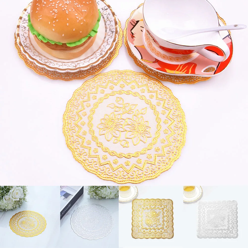 

European Hollow Lotus Flower Placemat PVC Western Table Mat Cup Plate Coaster Anti-skid Heat Insulation Pad Holiday Decoration