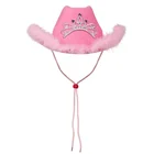 Ковбойская шляпа в западном стиле, розовая женская модель на день рождения для девочек, украшение с перьями и блестками, корона, тиара, искусственная Тиара для ночного клуба