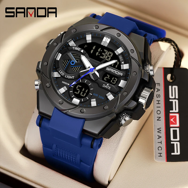 

SANDA 3313 Student Fashion Trend Military Style Men's Multifunctional Outdoor Waterproof Electronic Watch Digital Wristwatches