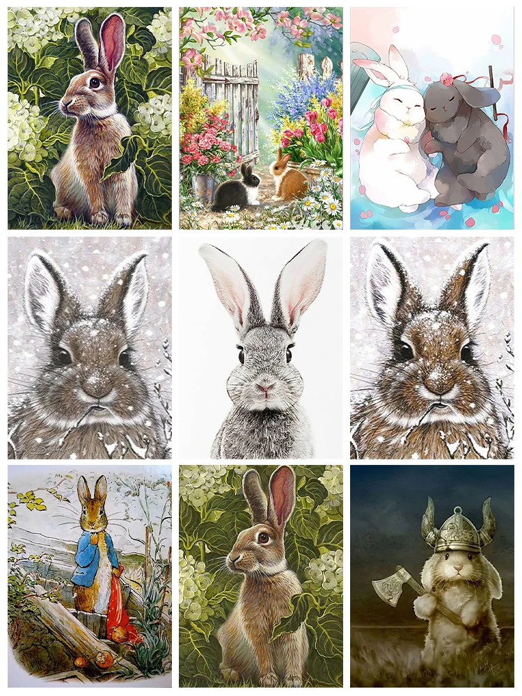 

Животные 5D алмазная живопись милый кролик цветок Снег алмазная живопись мозаика полная Алмазная вышивка живопись украшение для дома