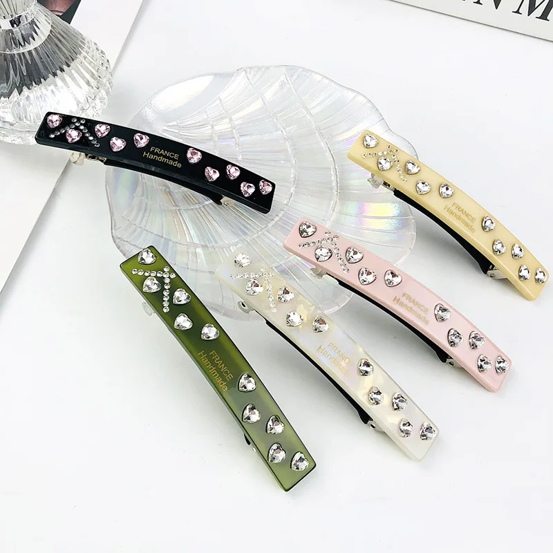 

"Elegant Shiny Heart Crystal Acetate Hairgrip Hair Clip For Women Girls Trendy Rhinestones Barrette Hairpin Headwear Accessories