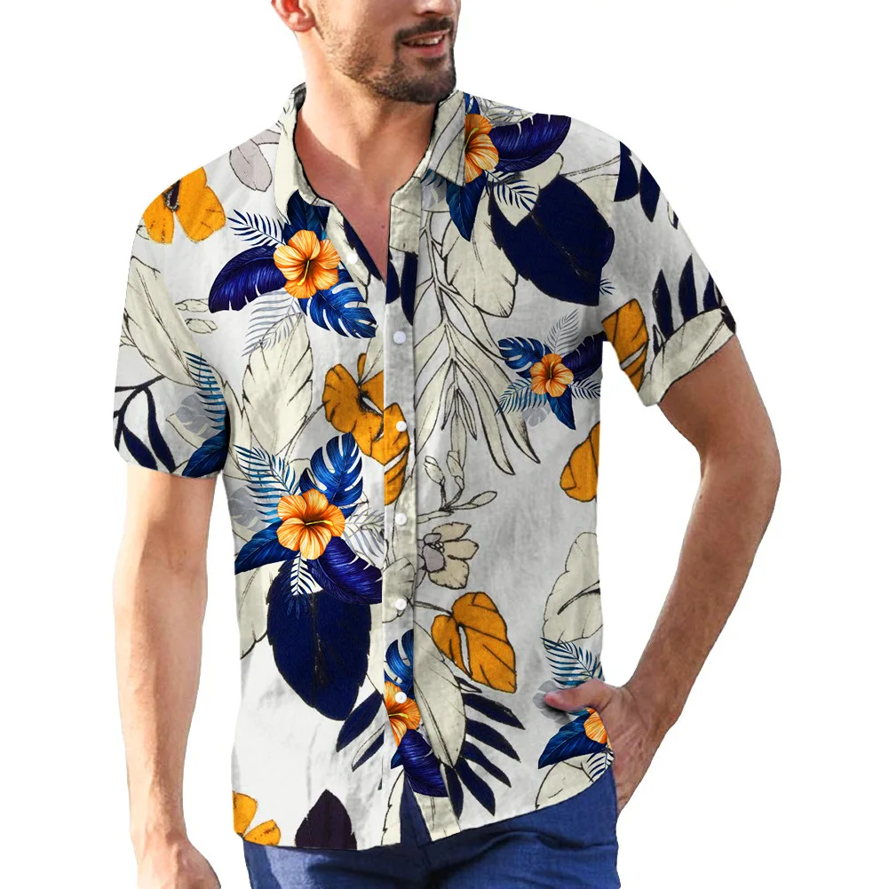 

Korean Version Of The Shirt States Flower Plant Fashion Short Sleeve Men's Digital 3D Printed Cardigan Shirt