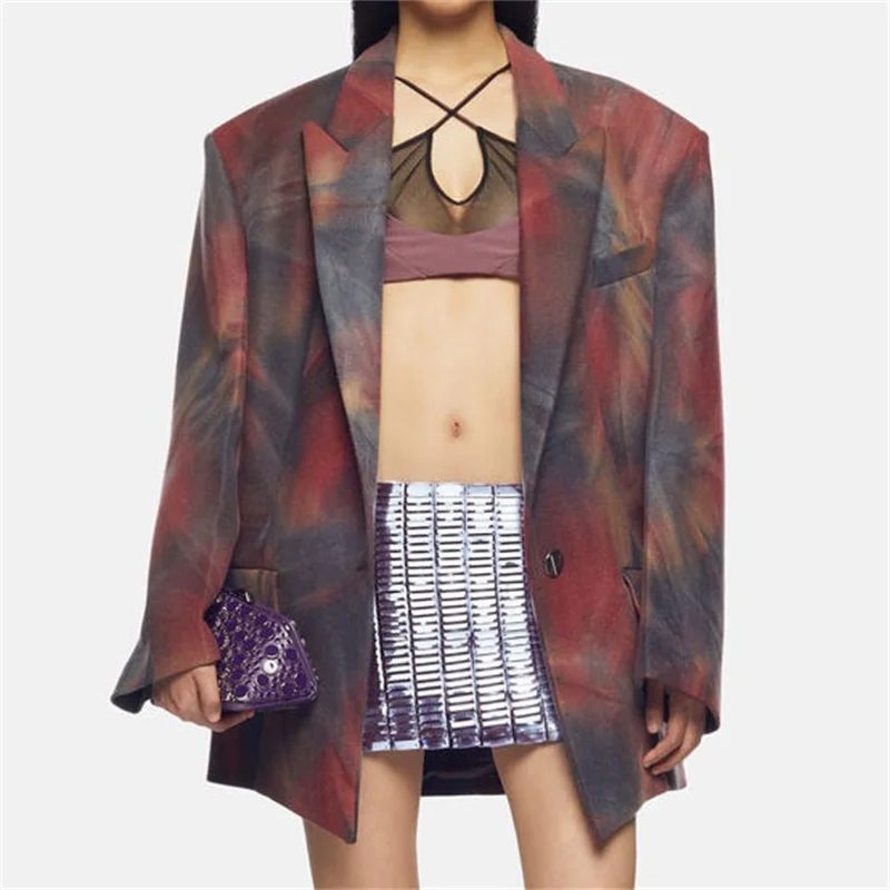 

women's blazers 2023 Autumn New in outerwear Korean Fashion Tie Dyed Women's Jacket High Quality Long Sleeved Top y2k Coat traf