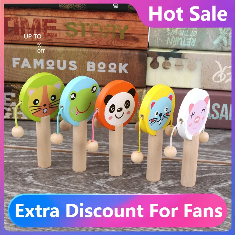 

Fashion New Drum Musical Instrument Percussion Toys Cartoon Wooden Baby Rattle Music Toys Kid Child Early Education Tool Gifts