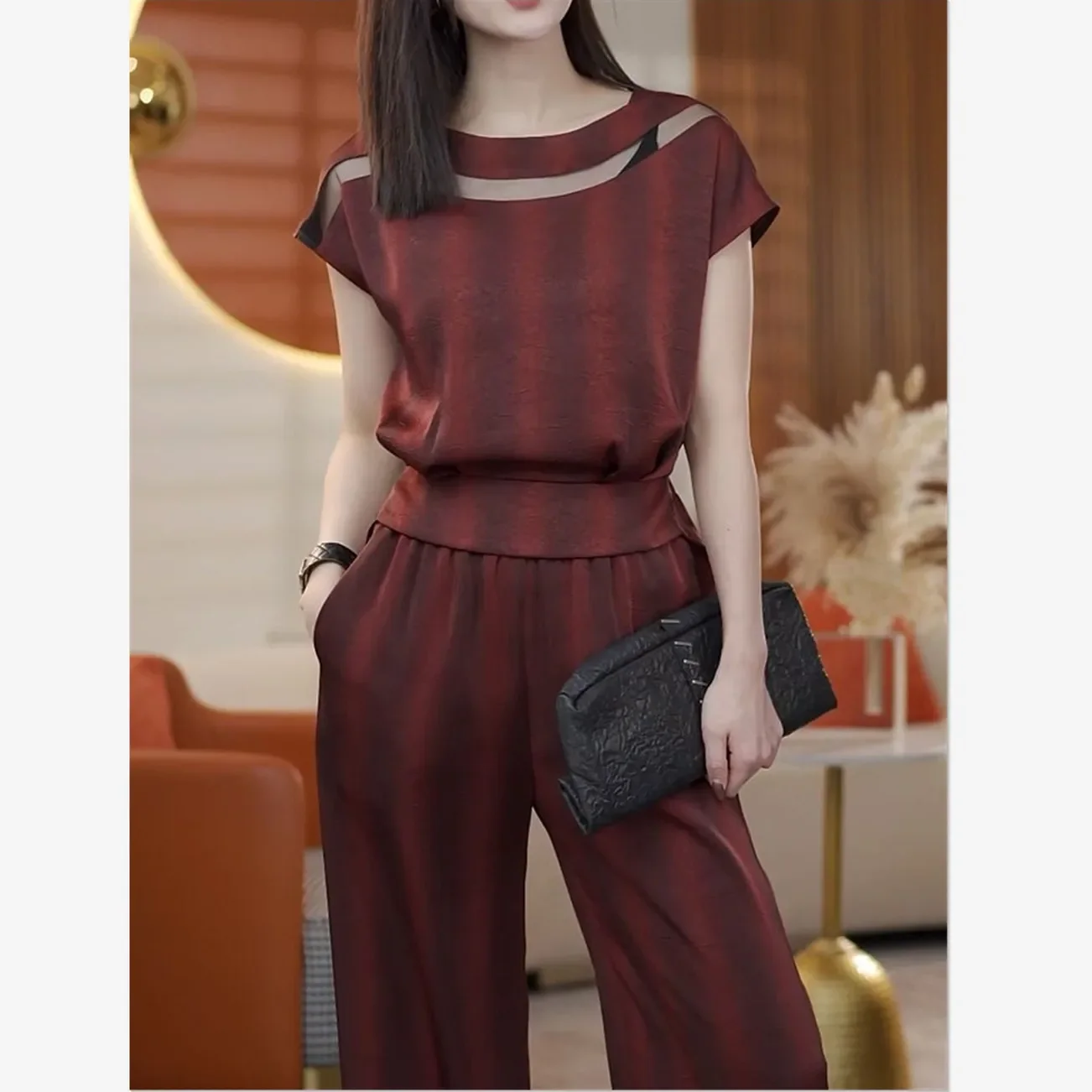 Новый элегантный летний комплект из 2 предметов женский наряд тонкая блузка в