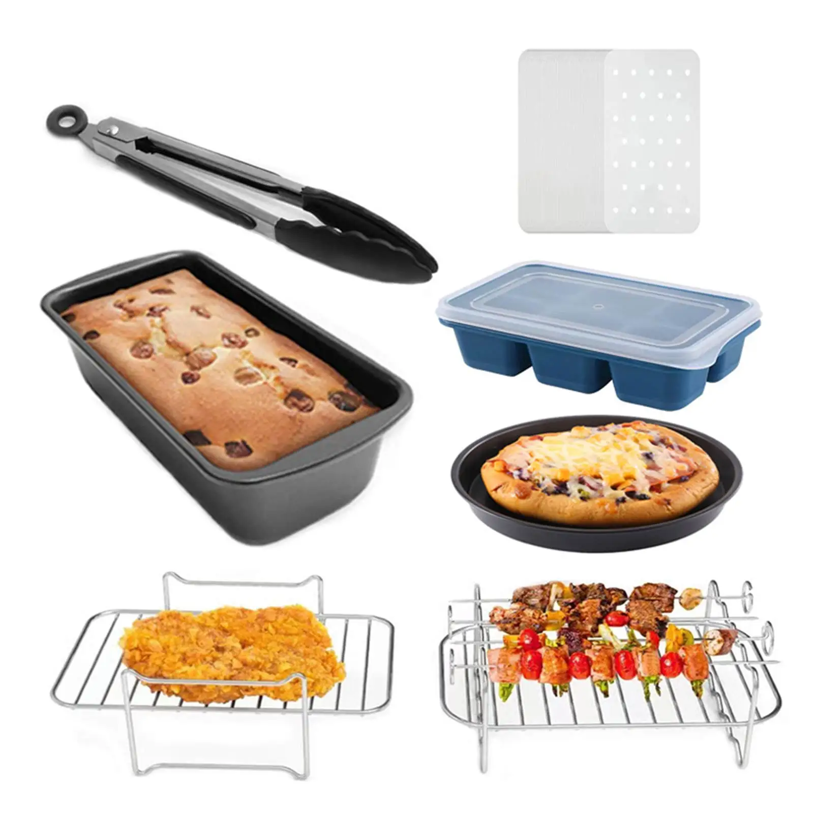 

7PCS Air Fryer Accessories Fit For Most 3.7qt 4.2qt Dual Basket Air Fryer Non-stick Coating And Dishwasher Safe Practical For