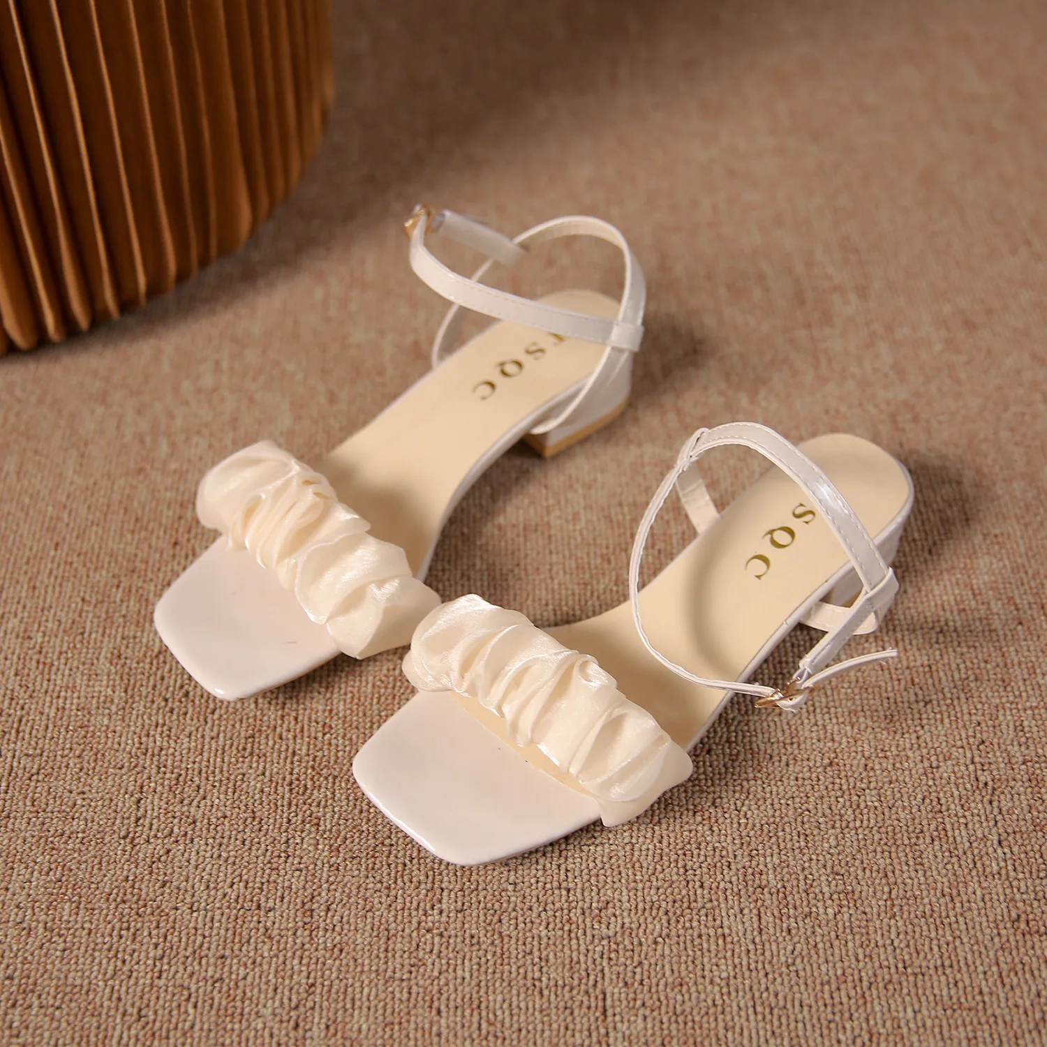 

Retro Woman Shoes Block Heels Buckle Beige Heeled Sandals 2022 Summer Open Toe Original Chunky Comfort Black Fashion New Clear P