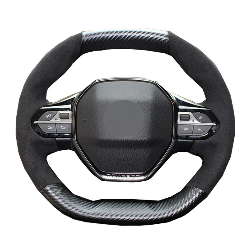 

DIY Alcantara Car Steering Wheel Cover For Peugeot 4008 3008 206 207 307 2015-2021 Black Genuine Leather Suede Car Accessories