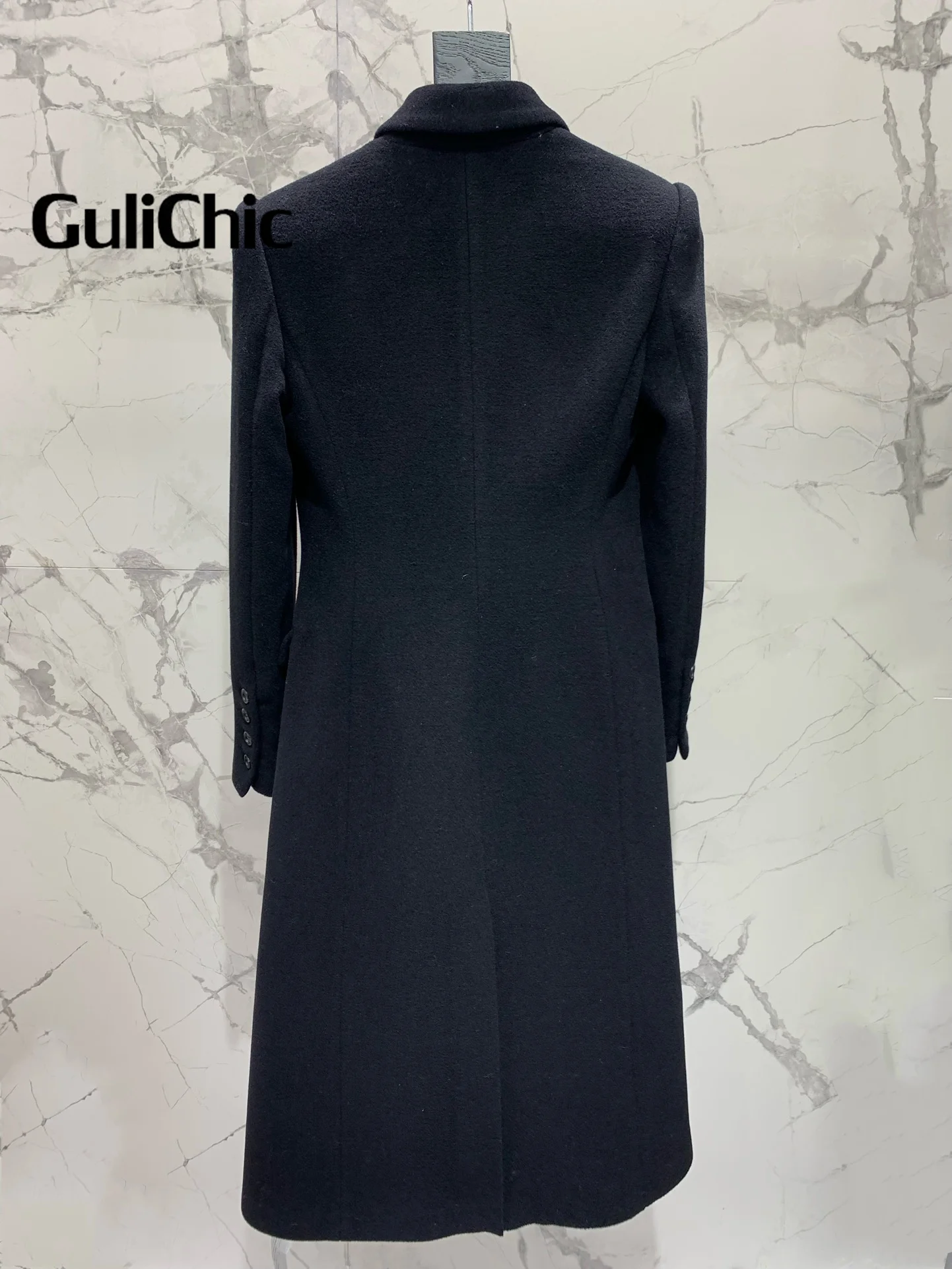 11 12 GuliChic Женская одежда Высокое качество Двубортное шерстяное пальто с лацканами