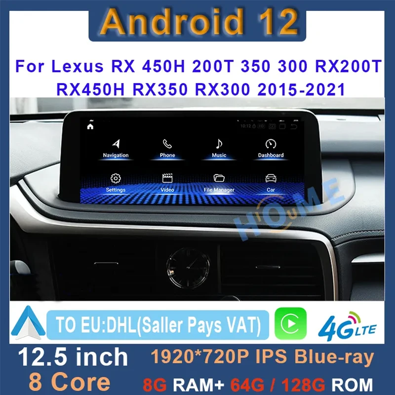

12.5" Android 12 8+128G Car Radio For Lexus RX RX200t Rx300 Rx350 Rx450h RX400h RX350L Multimedia Video Player CarPlay Autoradio