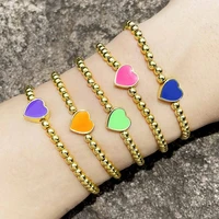 2022 new fashion enamel love bracelet womens beaded gold 4mm copper beads elastic distance charm bracelet bangle woman