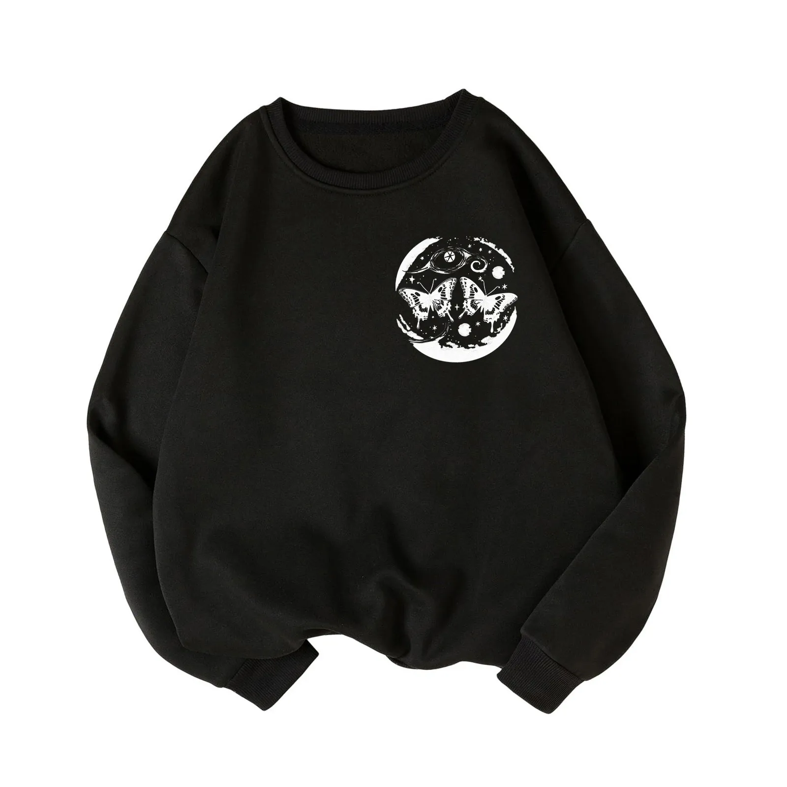 

Oversize Hoodies For Women Butterfly Printed Long-Sleeve Hoodless Sweatshirts Y2k O-Neck Streetwear Pullover Female Clothing