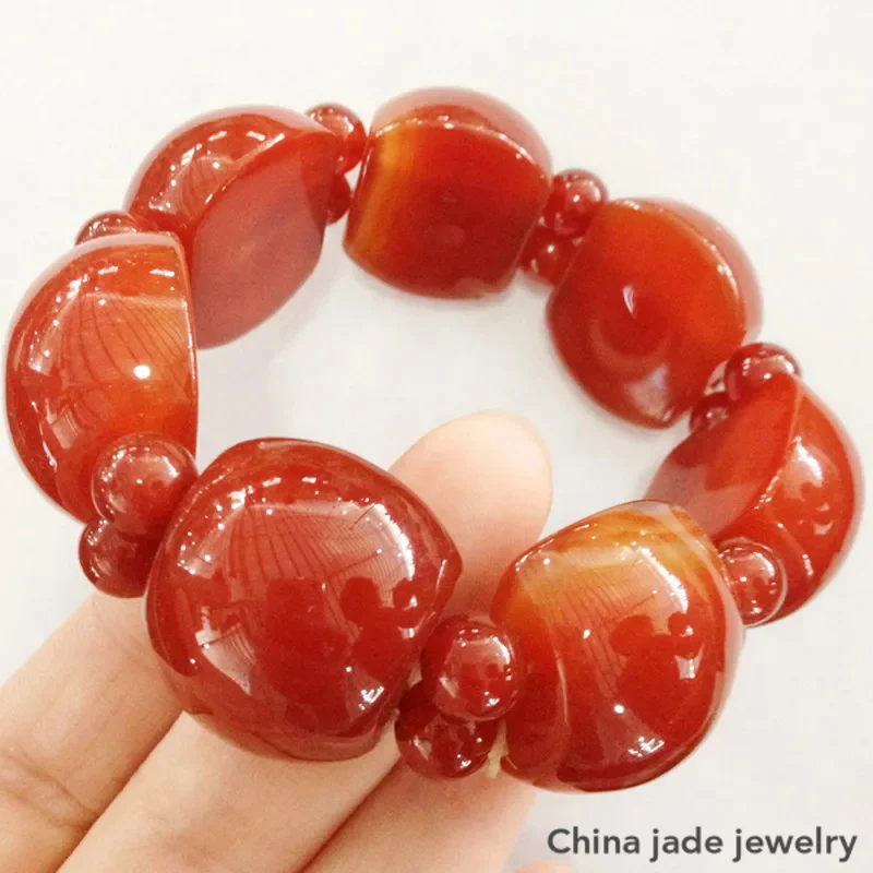 Браслет из натурального красного агата и нефрита для мужчин женщин