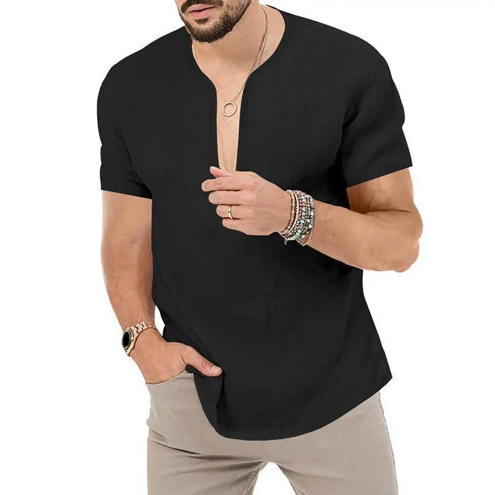 

Men Tee Shirt Stylish Men's Beachwear Slim Fit V-neck Tee Shirt for Summer Casual Pullover Top in Solid Colors Ideal Male