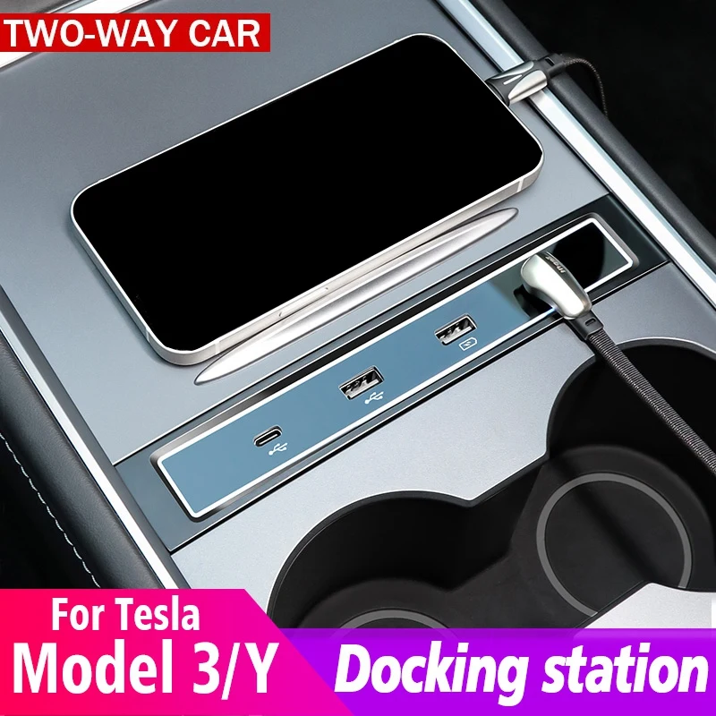 

27W Quick Charger Intelligent Docking Station Center Console USB Shunt Hub for Tesla Model 3 Model Y 2021