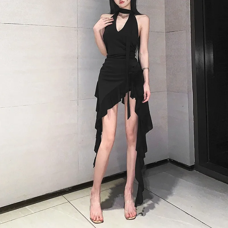 

Pareo Beach Clothes For Women 2023 Dress Up Cover New Summer Pure Color Slim One Neck Backless Solid Spandex Swimsuit Kaftan