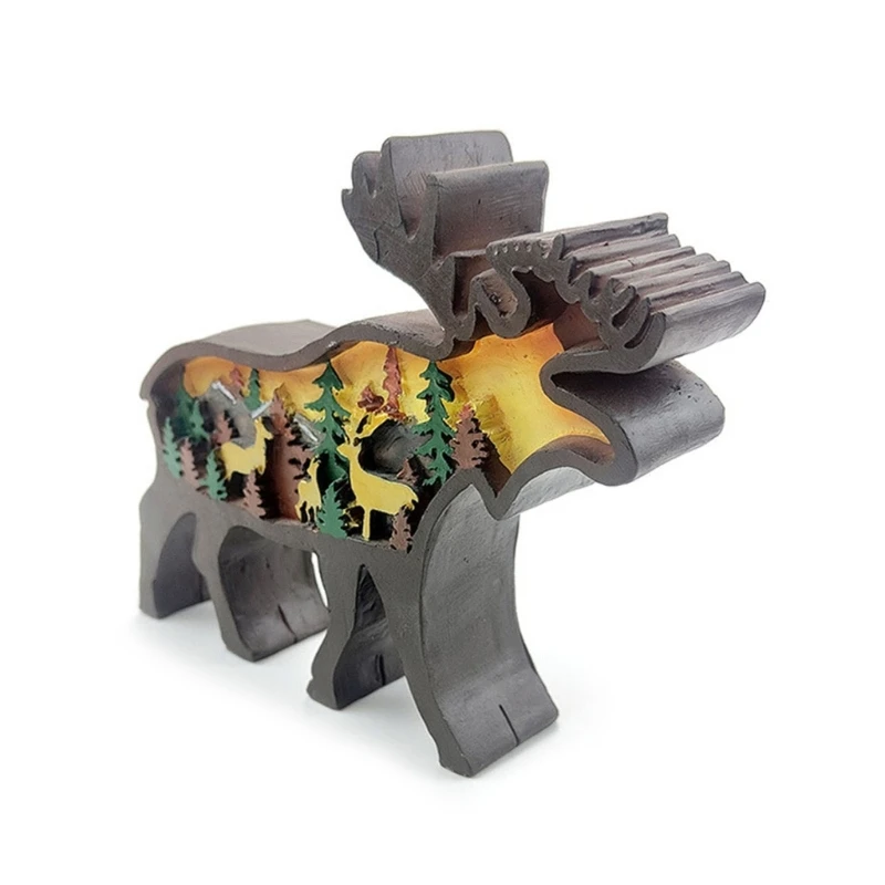 

Christmas Resin Elk Figurine with Led Light Ornament for Creative Crafts Decor for Home Festival Holiday Party Decoraton