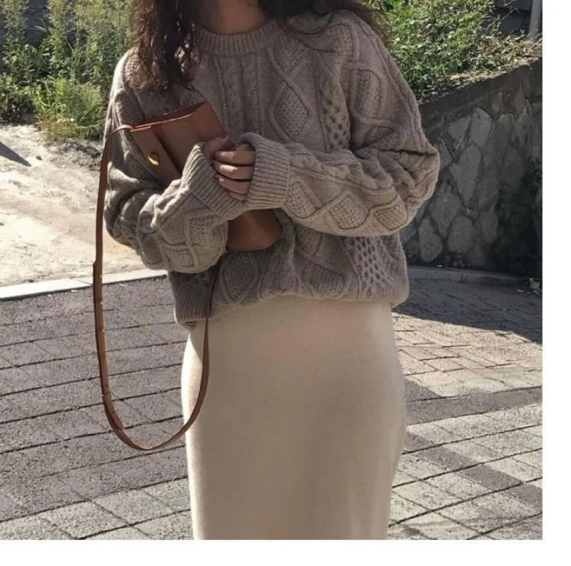 Пуловер Ретро жареный тесто твист свитер женский осенне-зимний Свободный