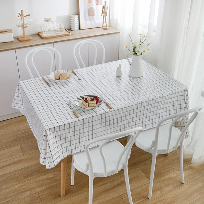 

Tablecloth PVC Waterproof Oilproof For Dining Kitchen Home Decor Rectangular White Check Banquet Party Table Cover Mantel Mesa