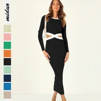 Autumn 2022 fashion new French high-grade rib hollow out tight long sleeve dress sexy and elegant Hip Wrap Skirt
