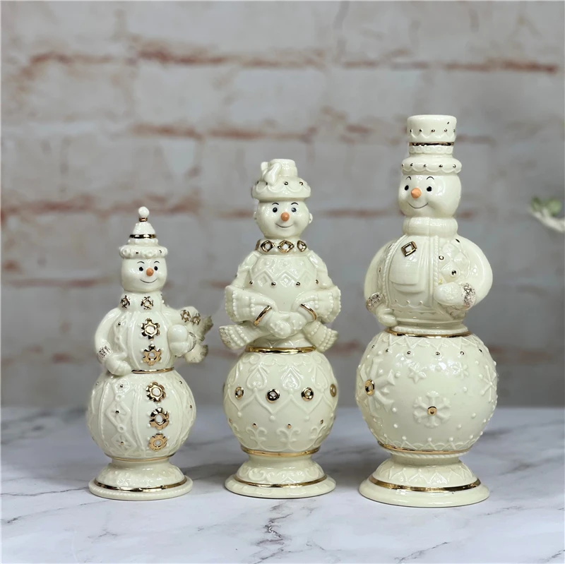 

Porcelain Art & Crafts American Hand-painted Gold Tracing Lenox Christmas Snowman Figures for Home Decoration Christmas Gift