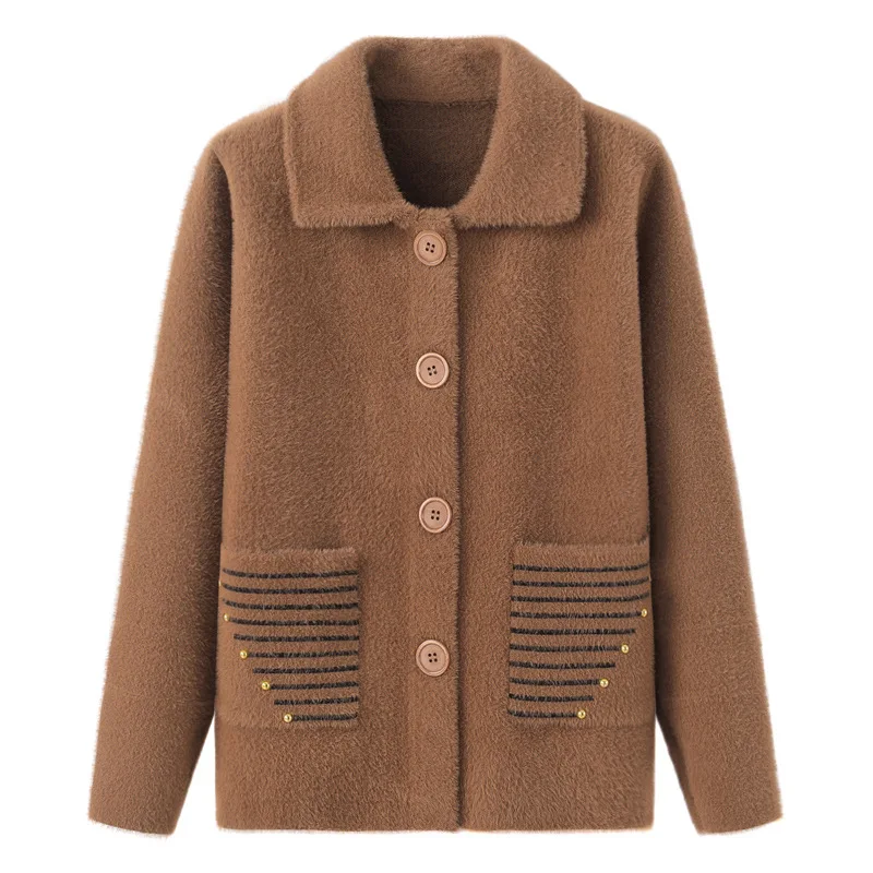 

Осенне-зимний мохеровый кардиган #2944, пальто, Женский трикотажный свитер среднего возраста, пальто с отложным воротником, теплая однотонная трикотажная одежда, пальто