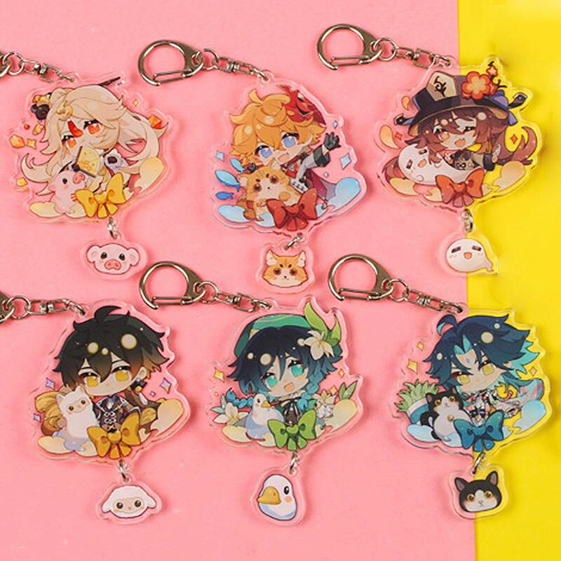 

Game Genshin Impact Keychains ZhongLi Kaeya Alberch Cosplay Double Sided Acrylic Pendant Key Ring Accessories Prop