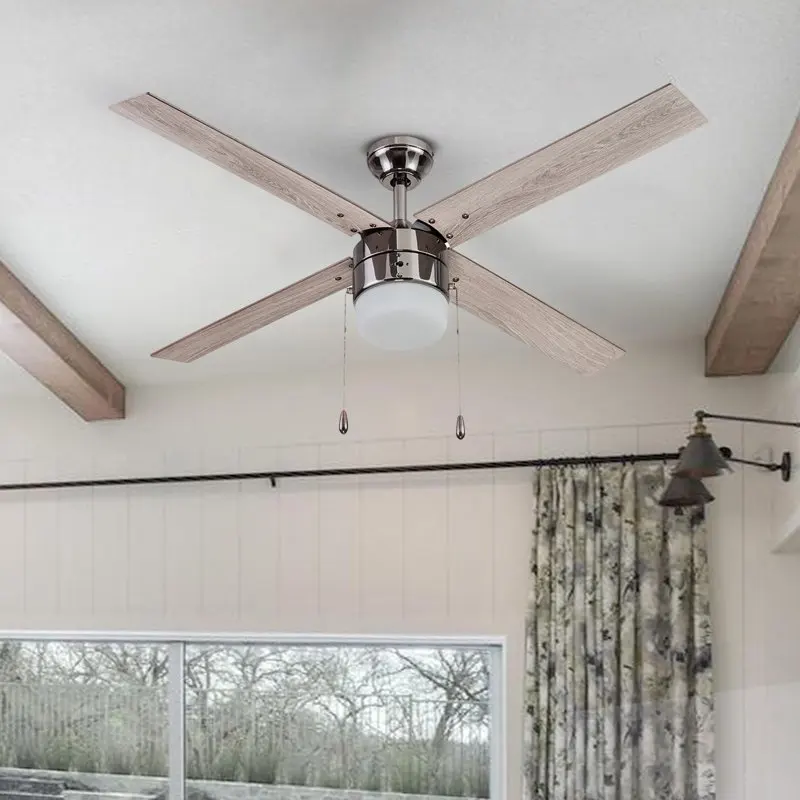 

52" Gun Metal Ceiling Fan with 4 Blades, Light Kit, Pull Chains & Reverse Airflow