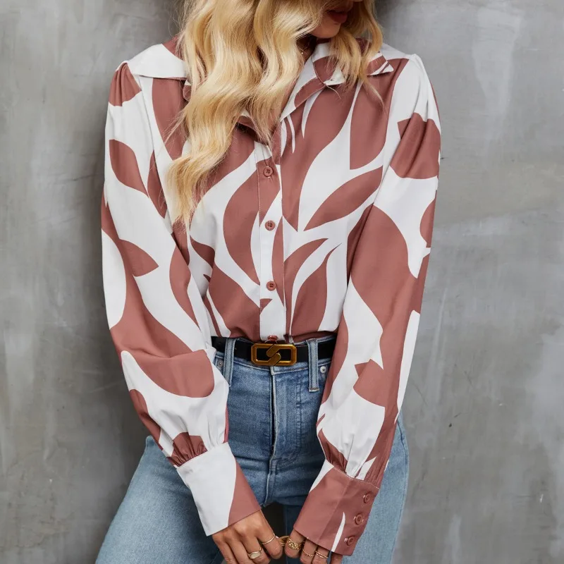 

Printed Long Lantern Sleeve Shirt Women Top Holiday Beach Casual Loose Single Breasted Shirts 2023 Summer Long Sleeve Blouses