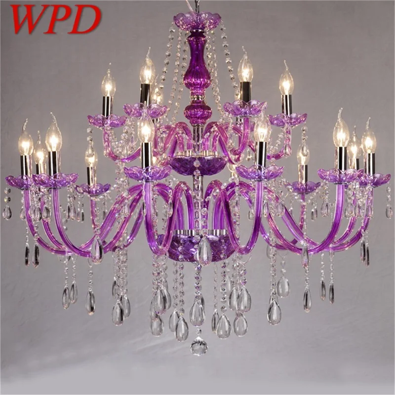 

WPD European Style Chandelier LED Crystal Pendant Purple Luxury Candle Lights Fixtures for Home Hotel Hall