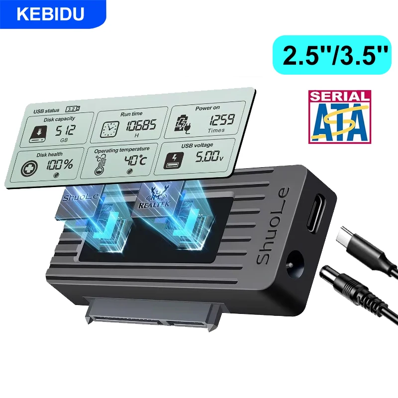 Фото Кабель-переходник KEBIDU USB-SATA, USB 3.2/3.0 на SATA, для 2,5-дюймовых SSD/HDD, внешние аксессуары №1