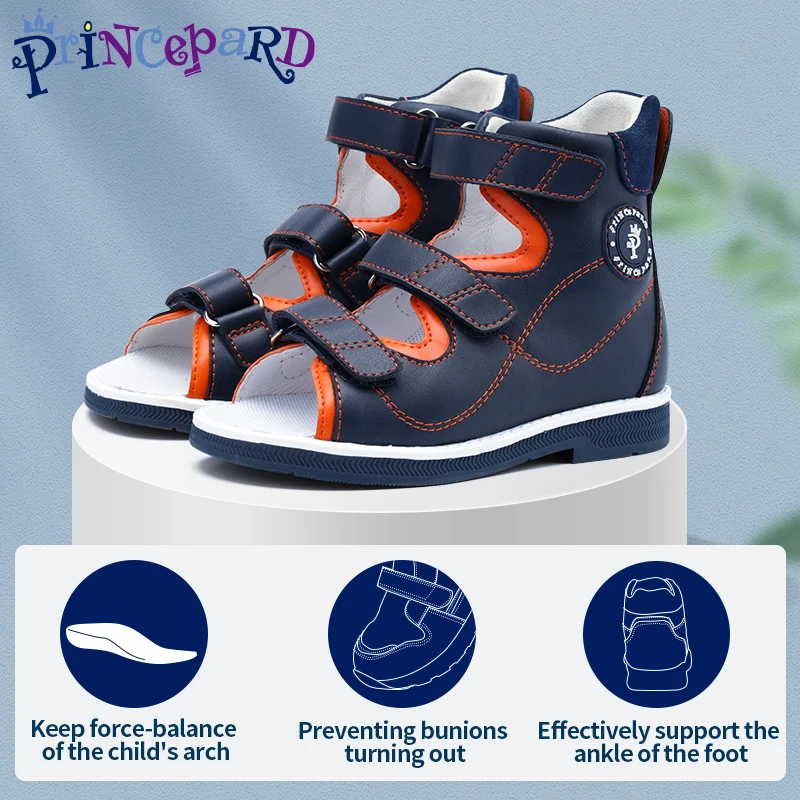 Children Orthopedic Sandals Princepard Summer Corrective AFO Leather Shoes Arch Support for Kids with Thomas Sole Size EU 20-35