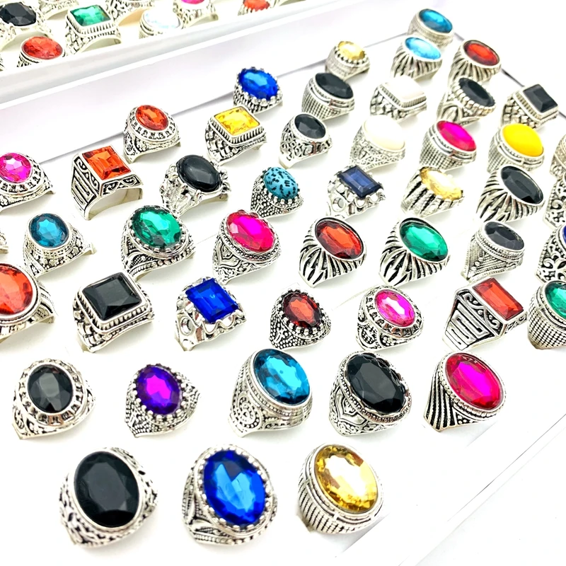 

Wholesale 20pcs Rings For Women Mens Glass Stone Finger Jewelry Silver Plated Patterns Festival Party Gifts Droshipping
