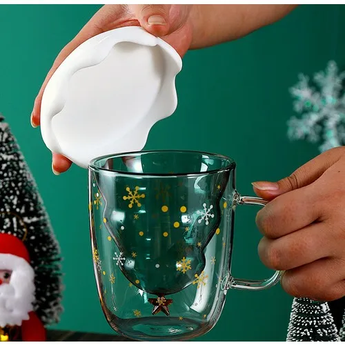 Стеклянная Кружка Linan Ware с двойными стенками новогодняя кружка крышкой из