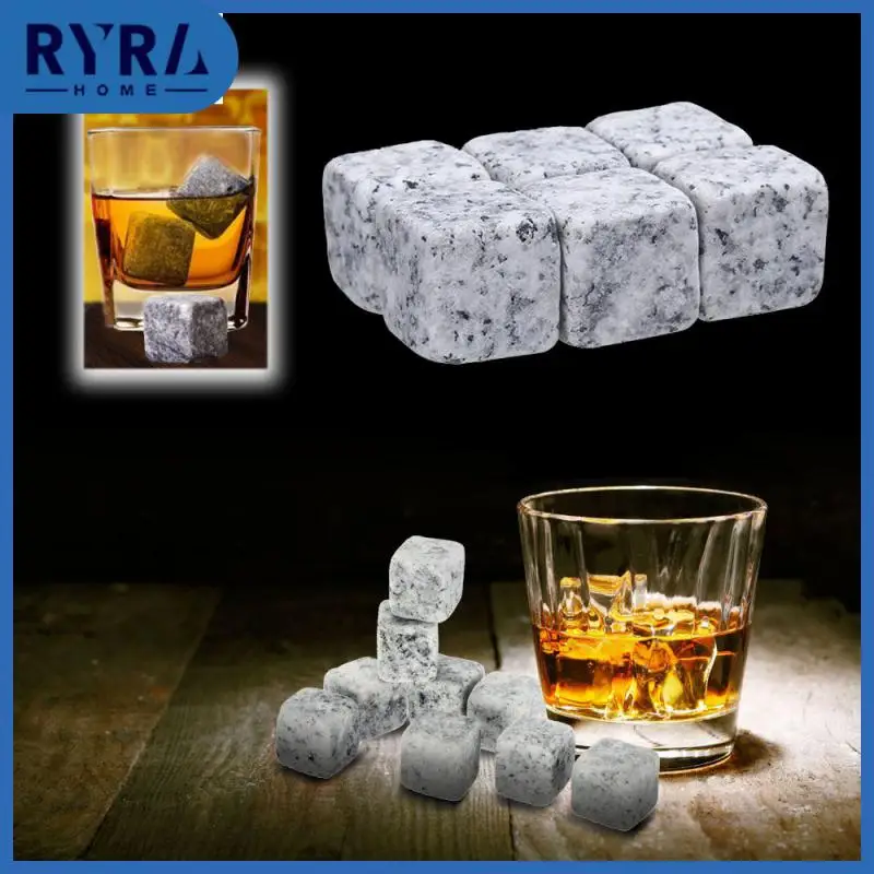 

6 Pcs Cooler Cubes Whisky With Bag Whiskey Rocks Gift Favor Reusable Bar Accessories Natural Ice Stones Champagne Christmas Bar