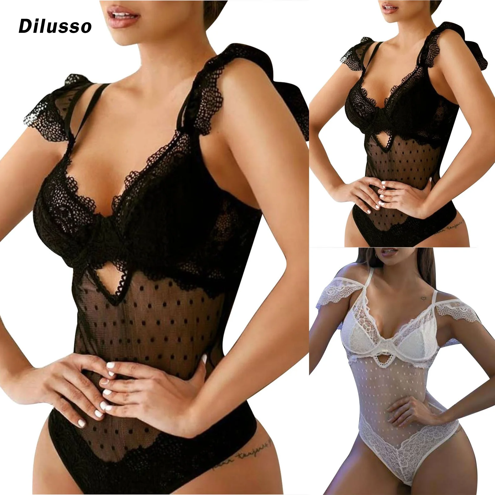 

Women's Fashion Perspective Sexy Lace Hollow One-piece Wireless Bra Underwear Lingerie Pornographique Lingerie Érotique
