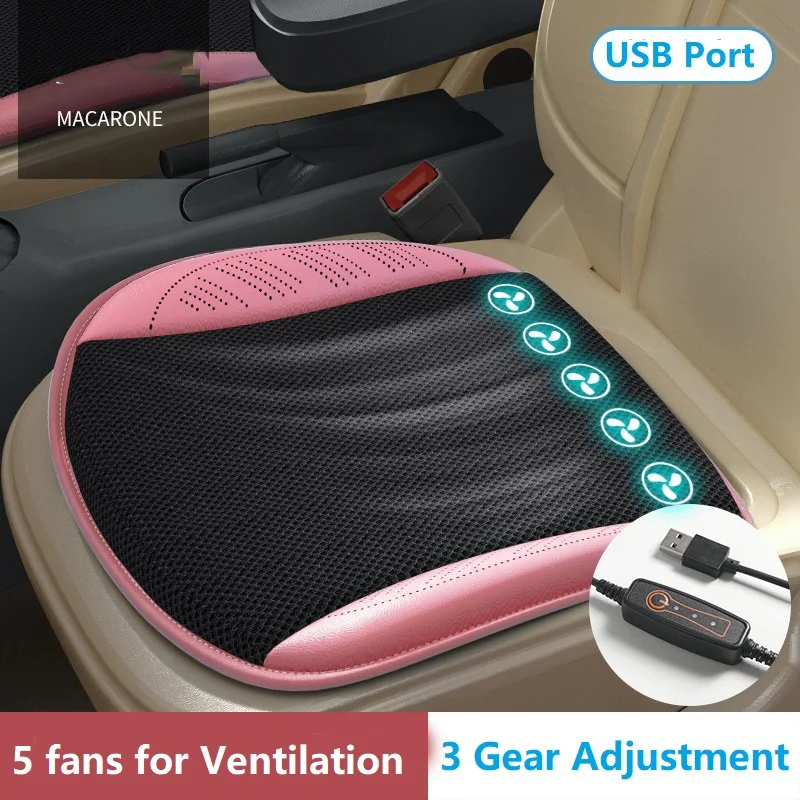 

Подушка для автомобильного сиденья с USB, охлаждающая подушка, подушка для сиденья с 5 малошумными вентиляторами, подходит для всех автомобил...