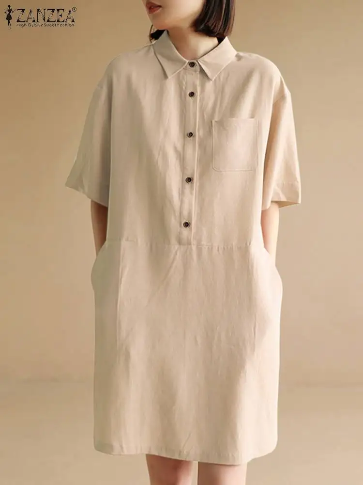 

Элегантное однотонное летнее женское платье-рубашка большого размера ZANZEA 2022