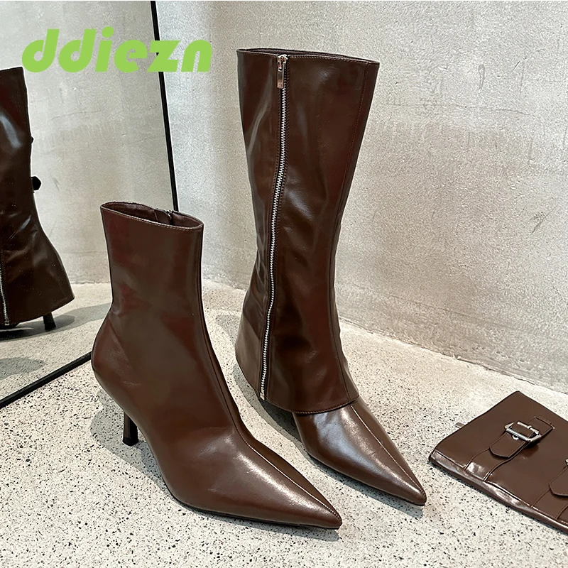 

Female Knee High Boots Western Shoes For Women Thin Heels Footwear Pumps Pointed Toe Ladies Ankle Booties Fashion Shoes