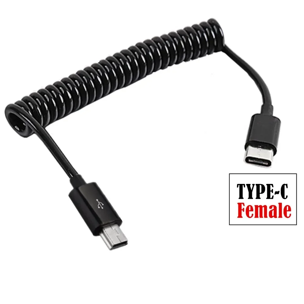 Спиральный спиральный адаптер USB 3.1 C-TYPE мама на 2.0 micro/mini 5P папа Кабель-адаптер 1 0 м 3