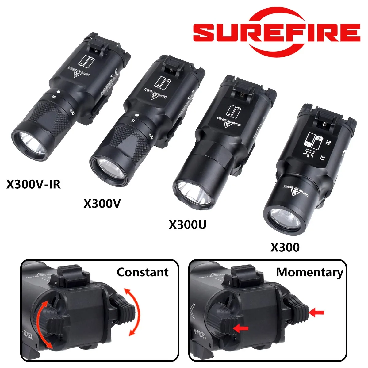 Фото Тактический фонарь SureFire X300 X300U X300UH-B XH35, светодиодный охотничий фонарь, подходит для 20-мм планки Picatinny, для Glock 17, тактический фонарь-скаут №2