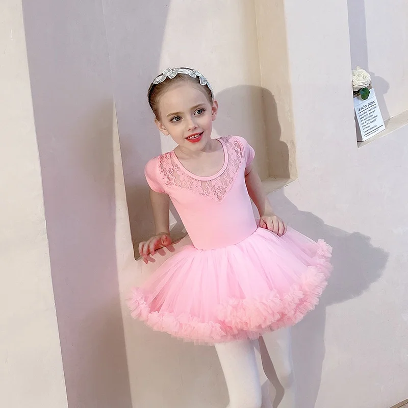 

Children's Dance Clothes Girls' Practice Pink Lace Toddler Ballet Skirt Suit
