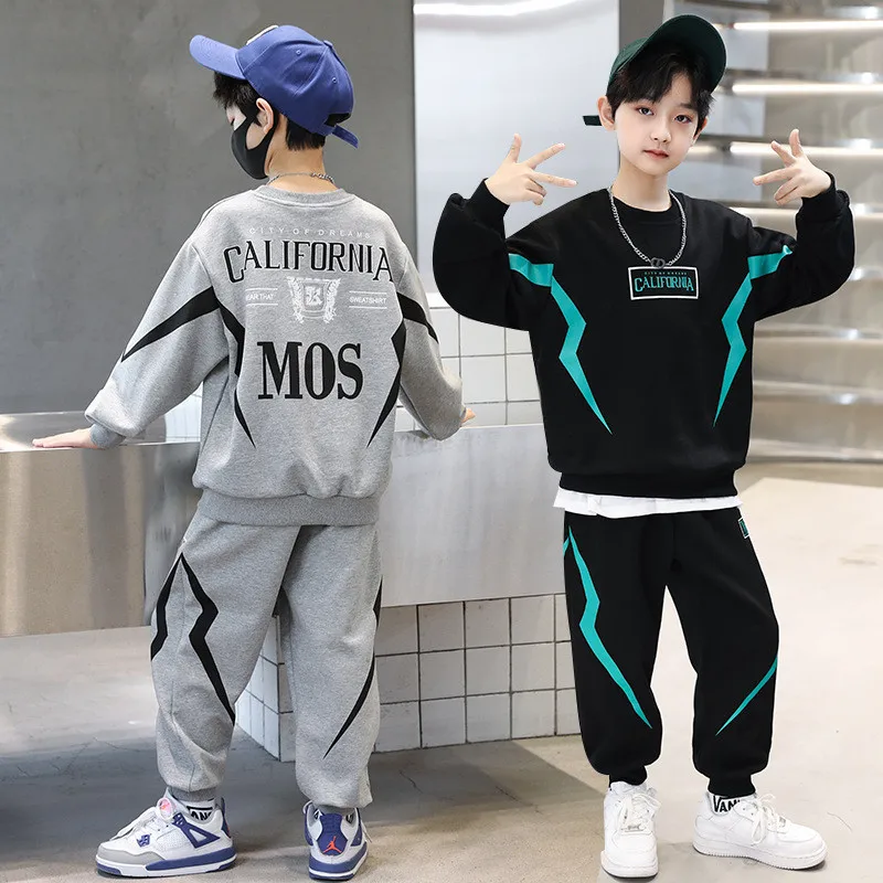 

Boys Contrast Alphabet Lightning Sweatshirt+Sweatpant Sets Children Tracksuit Kids Outfits Jumper Pant Jogger Set For 5-15 Years